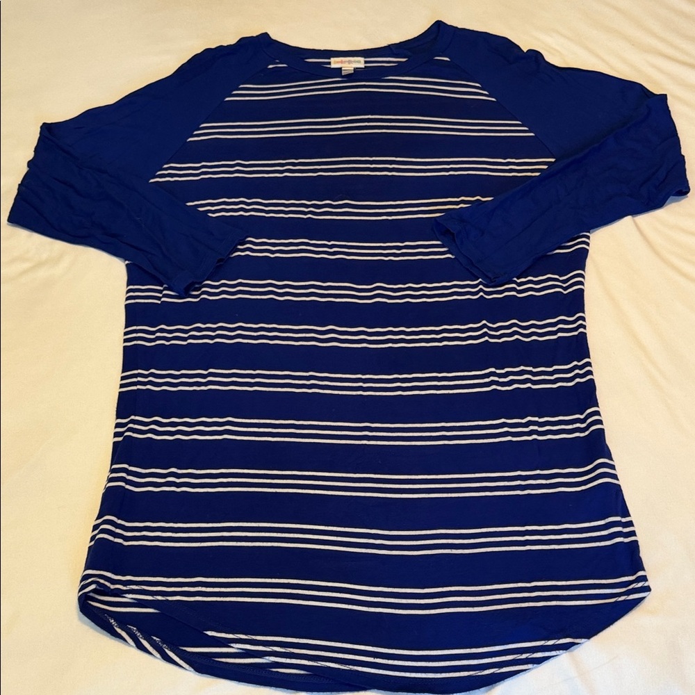 LuLaRoe Navy and White Striped Long Sleeve Top